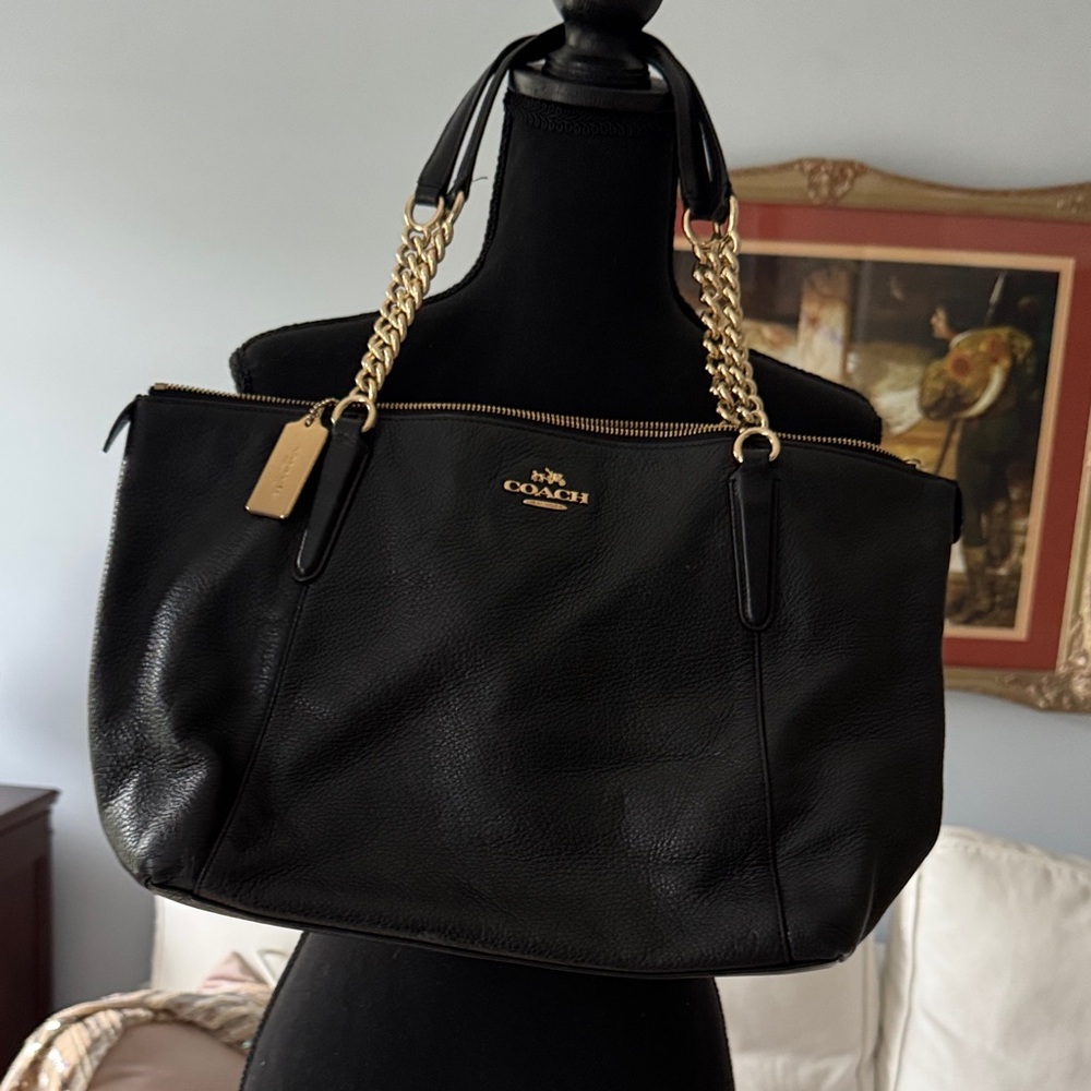 Coach Black Tote with Gold Chain Accents